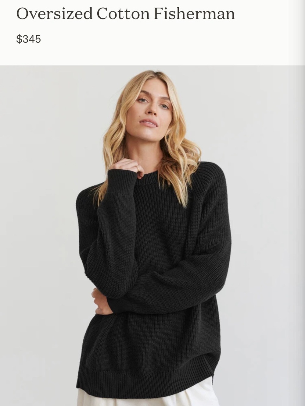 Jenni Kayne Black Oversized Cotton Crew Fisherman Sweater